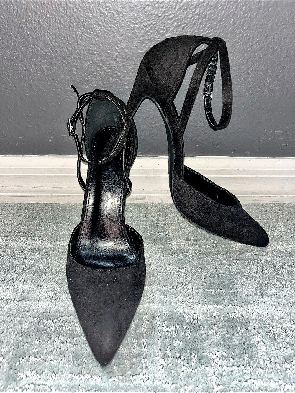 Black Pointed-Toe Ankle Strap Heels worn once